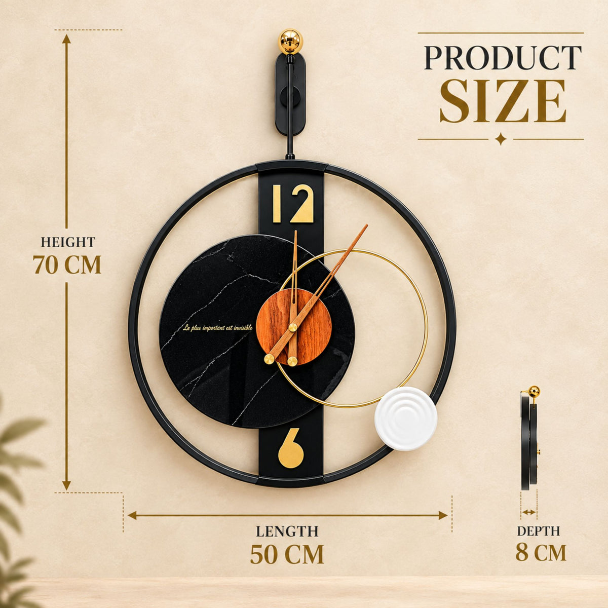 Relife Metal Wall Clock Antique Decorative Size- 50X70 cm | Black Ring Gold