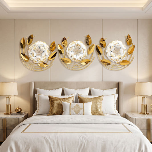 Metal Wall Art - Size 61.5X54X55 cm| White Flower