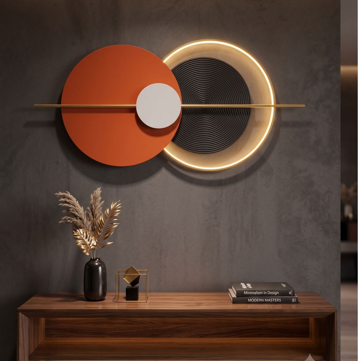 Metal Wall Art with LED - Size 150X70cm -Warm Orange