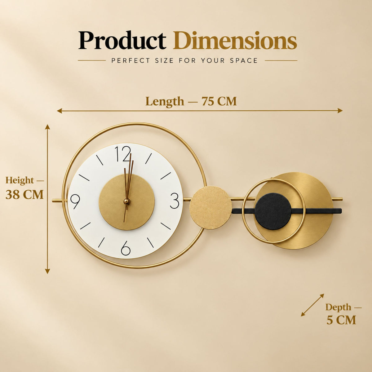 Relife Metal Wall Clock Antique Decorative Size- 70X38X5 cm | Golden