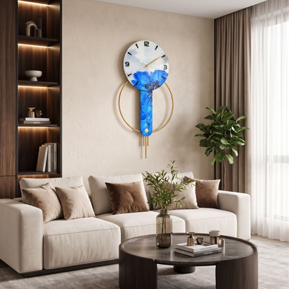 Relife Metal Wall Clock Antique Decorative Size- 60X60 cm | Blue Flower