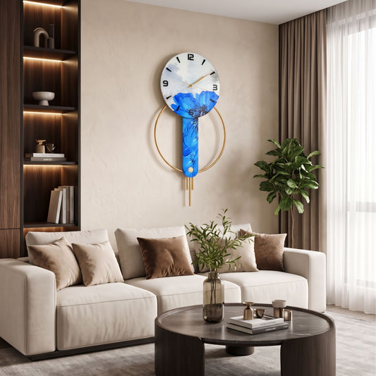 Relife Metal Wall Clock Antique Decorative Size- 60X60 cm | Blue Flower