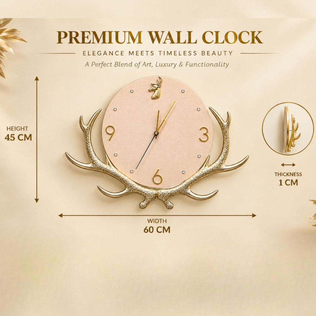 Relife Metal Wall Clock Antique Decorative Size- 60X45 cm | Deer Horn