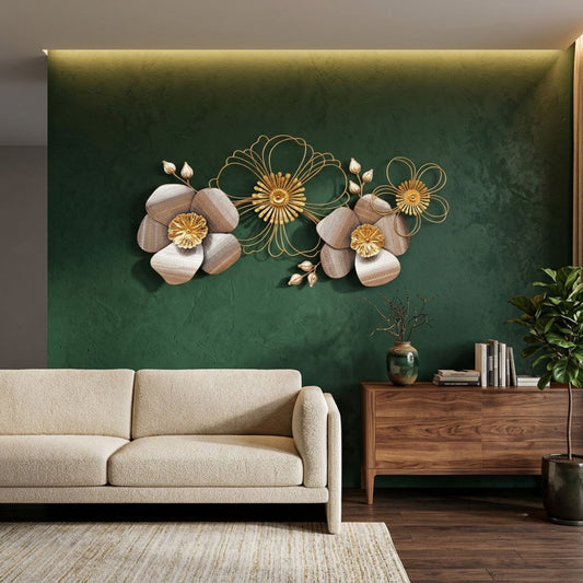 Metal Wall Art - Size 120X4.5 cm| Big 4 Flower