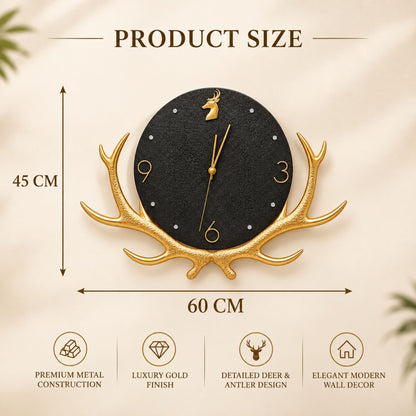 Relife Metal Wall Clock Antique Decorative Size- 60X45 cm | Horn Black