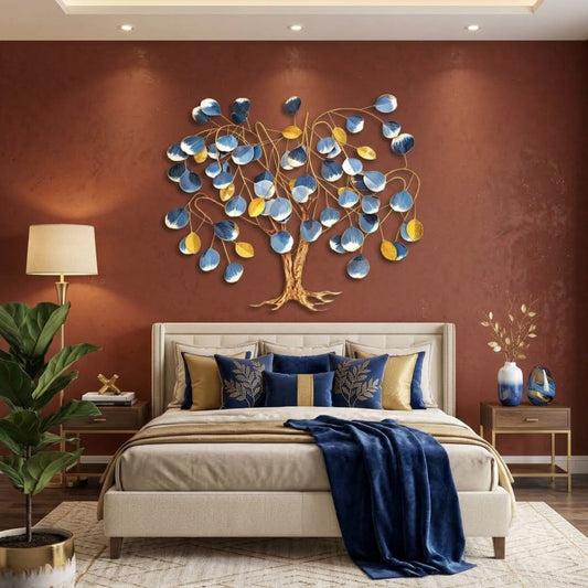 Metal Wall Art - Size 134X3.5X61 cm| blue Tree