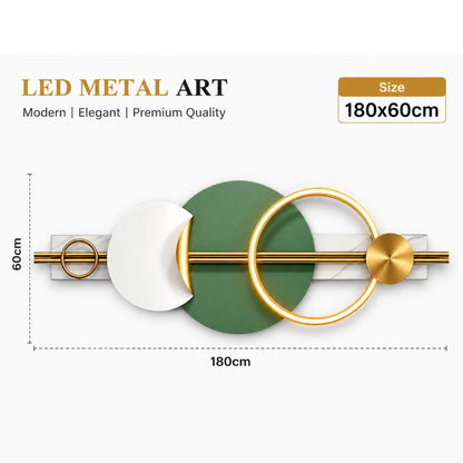 Metal Wall Art with LED - Size 180X60cm -Green Circle