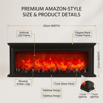 Modern Fluted LED Fireplace Lantern Light Size: 63x21x11 cm -Black