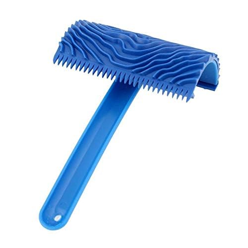 Wood Grain Rubber Paint Roller with Handle (Size 10 cm, Blue)