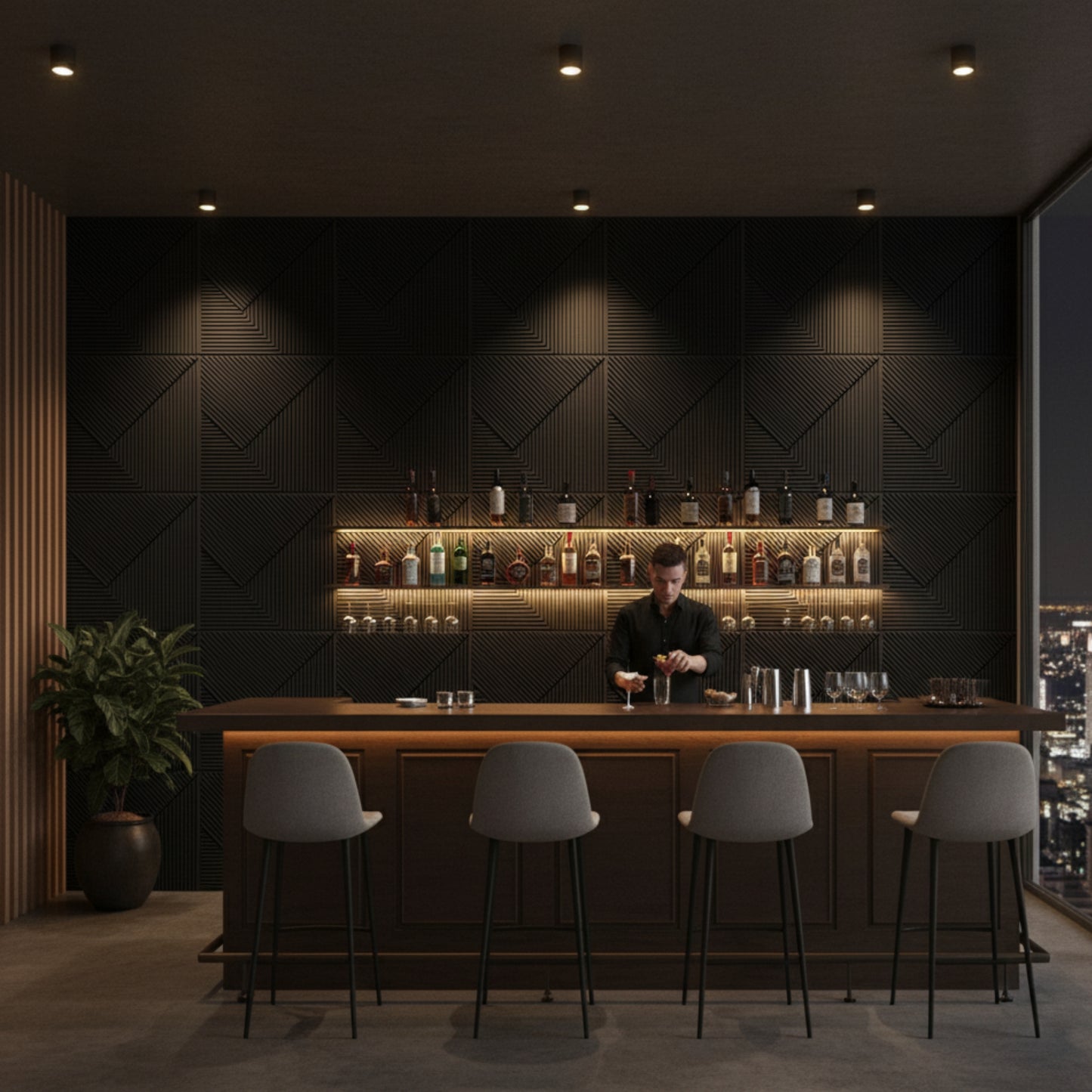 Black 3D Wall Panels Stripe Design