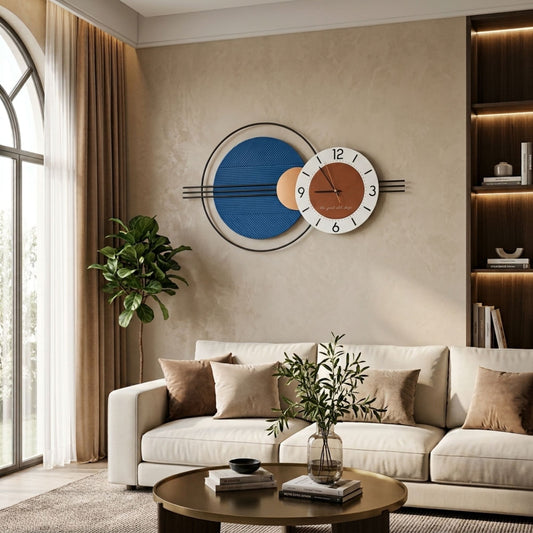 Relife Metal Wall Clock Antique Decorative Size- 90X50X6 cm | Fluted Blue