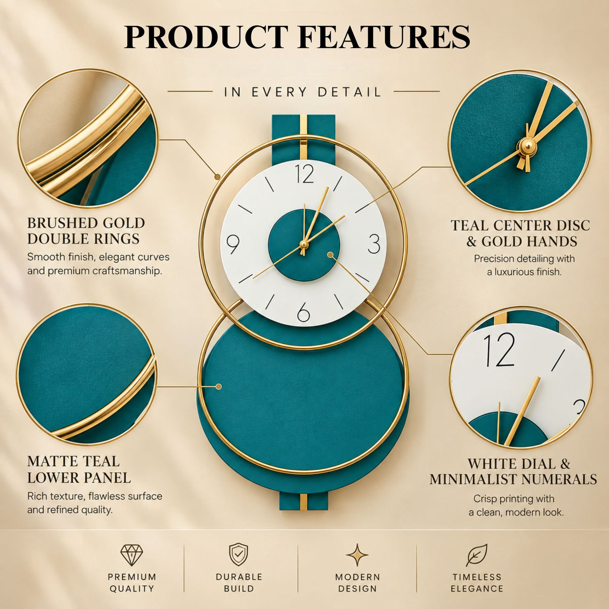 Relife Metal Wall Clock Antique Decorative | Sky Blue Ring