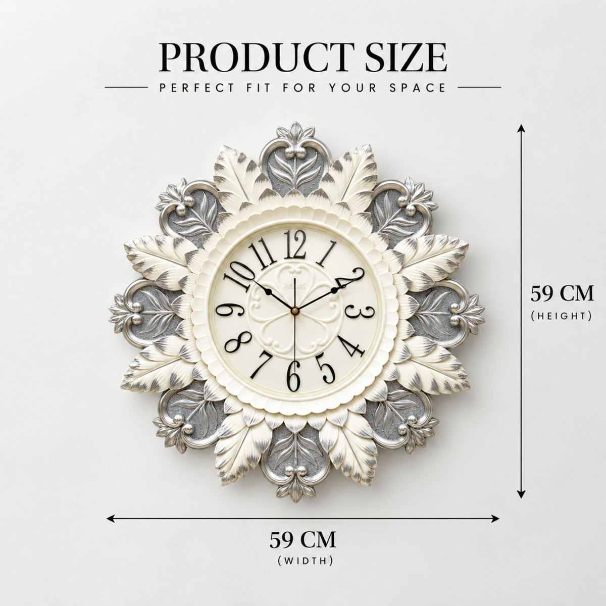 Relife Metal Wall Clock Antique Decorative Size- 59X59X1 cm | Royal Silver