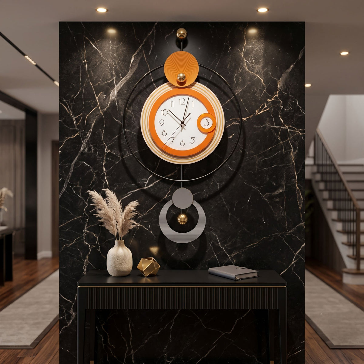 Relife Metal Wall Clock Antique Decorative Size- 88X50X6 cm | Orange Ring