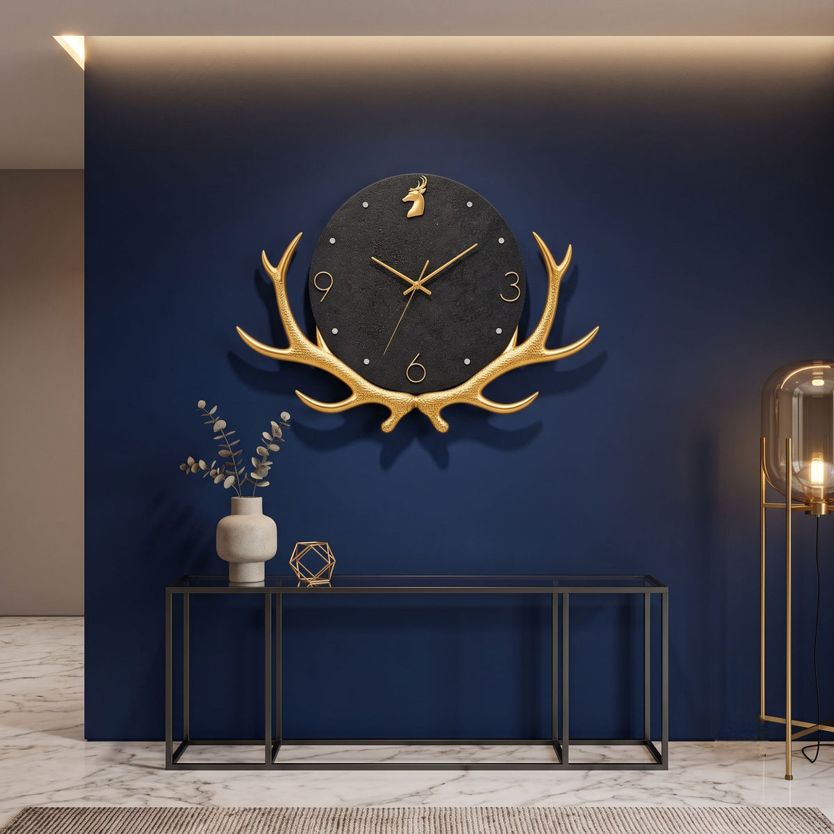 Relife Metal Wall Clock Antique Decorative Size- 60X45 cm | Horn Black