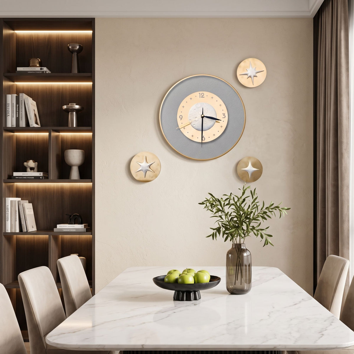 Relife Metal Wall Clock Antique Decorative Size- 35cm, 12cm, 10 cm | Moon with 3 Star