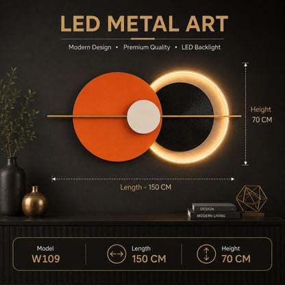 Metal Wall Art with LED - Size 150X70cm -Warm Orange