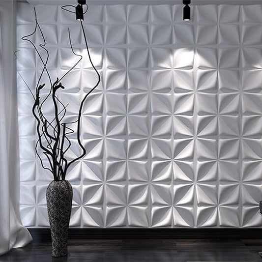 3D PVC Wall Panel, Flower Design White(12Pc)