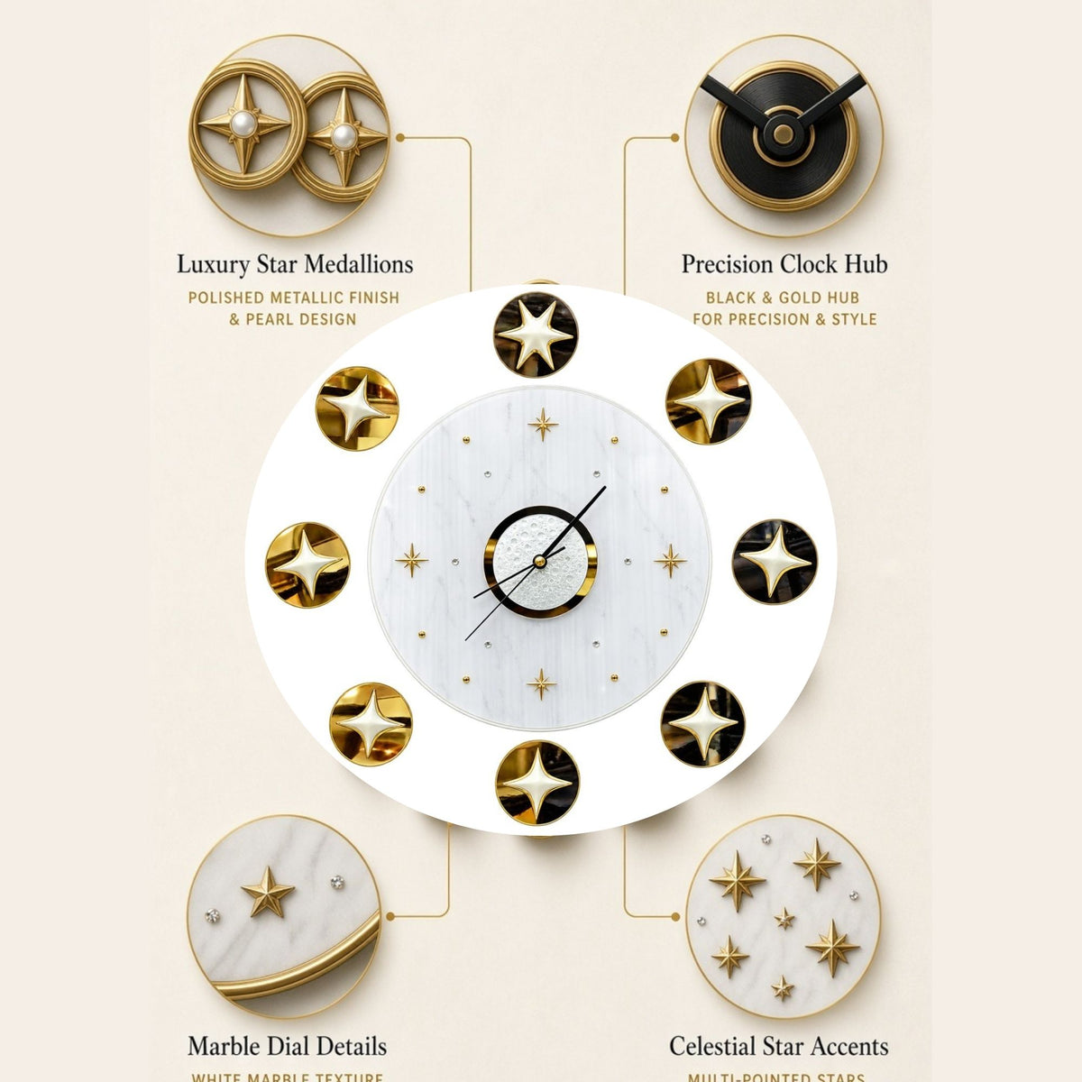Relife Metal Wall Clock Antique Decorative Size- 60X60 cm | Moon Star