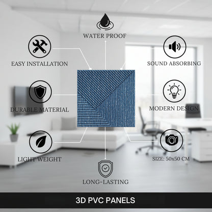 Electric Blue 3D Wall Panels Stripe Design