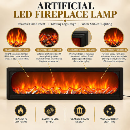 Modern LED Fireplace Light Lantern Size: 121x36x13 cm- Oval-Window Black