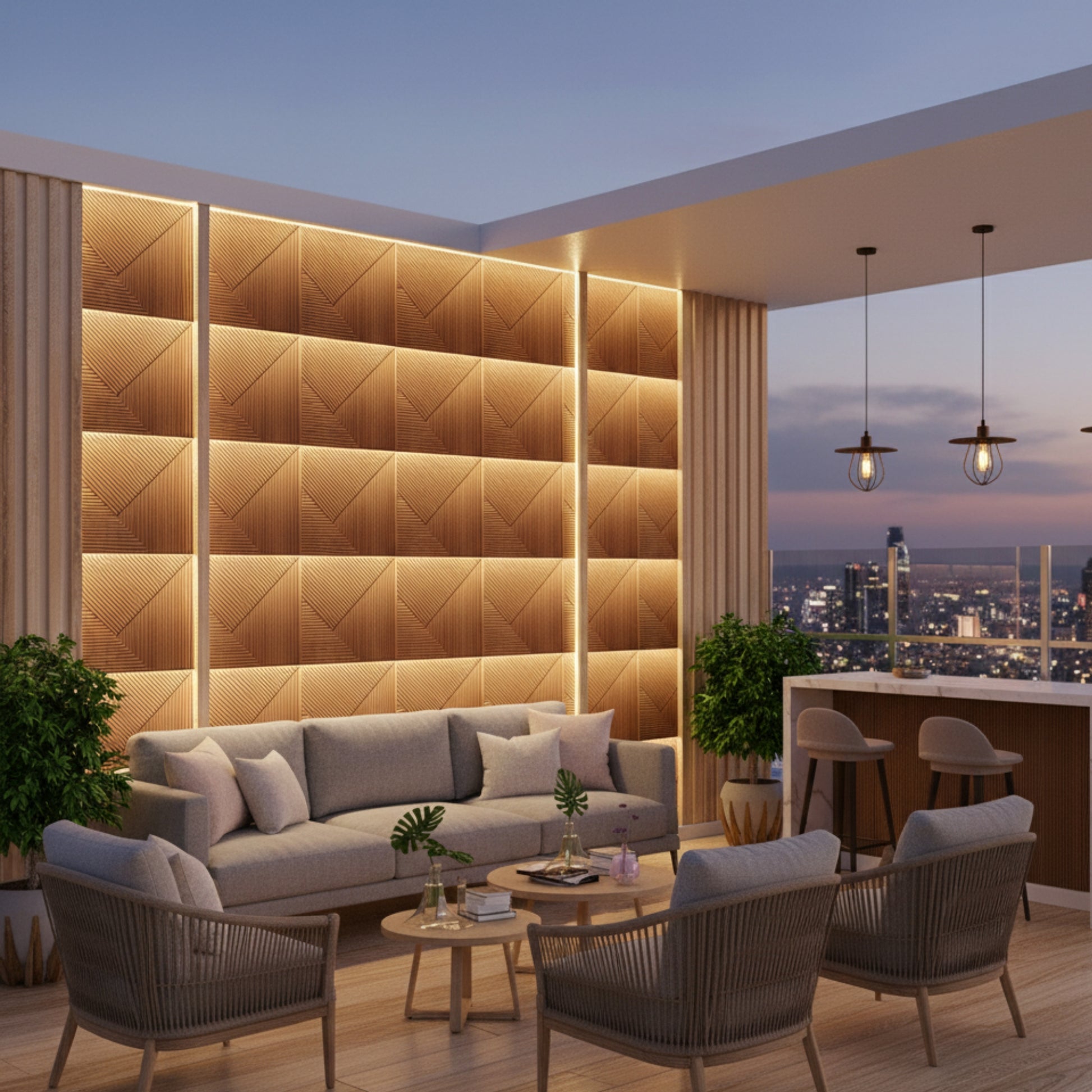 Gold 3D Wall Panels Stripe Design