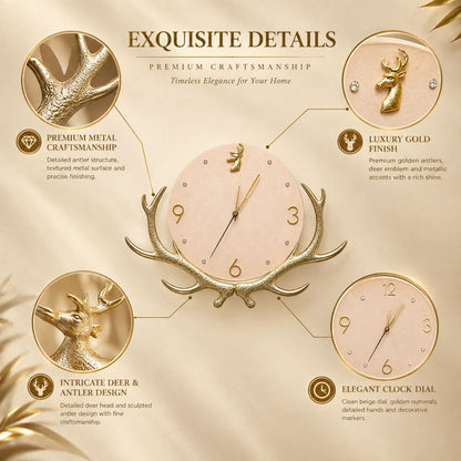Relife Metal Wall Clock Antique Decorative Size- 60X45 cm | Deer Horn