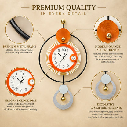 Relife Metal Wall Clock Antique Decorative Size- 88X50X6 cm | Orange Ring