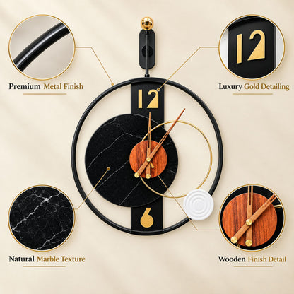 Relife Metal Wall Clock Antique Decorative Size- 70X50X8 cm | Black Wood