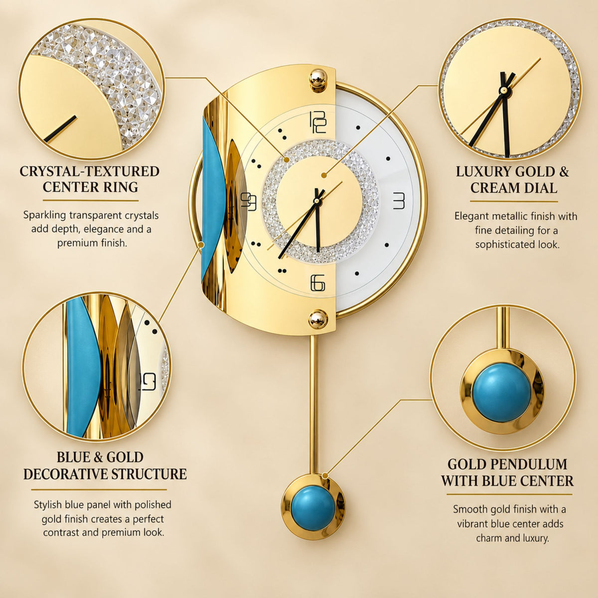 Relife Metal Wall Clock Antique Decorative Size- 82X40X1 cm | Curved Circle