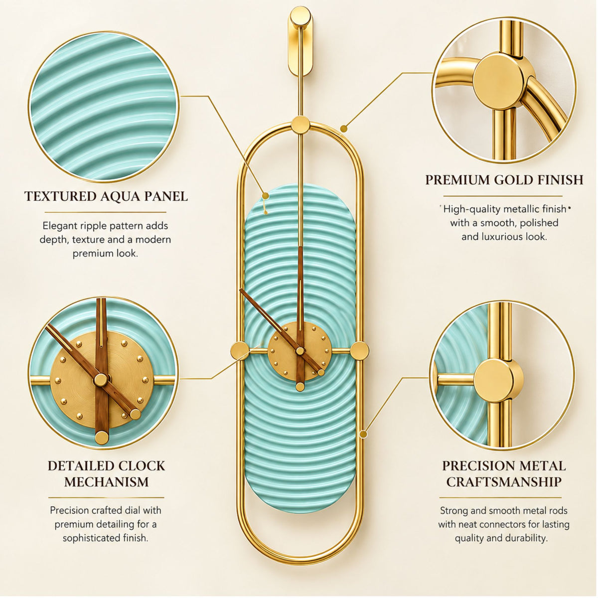 Relife Metal Wall Clock Antique Decorative Size- 105X21X1 cm | Oval Sky Blue