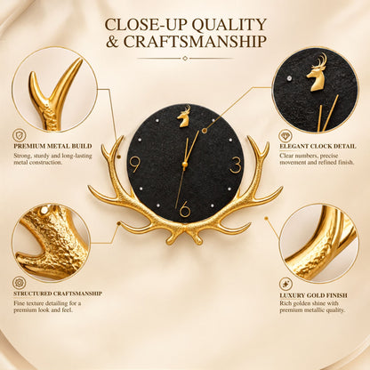 Relife Metal Wall Clock Antique Decorative Size- 60X45 cm | Horn Black
