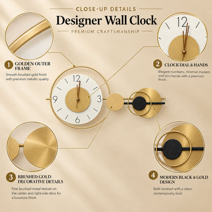 Relife Metal Wall Clock Antique Decorative Size- 70X38X5 cm | Golden