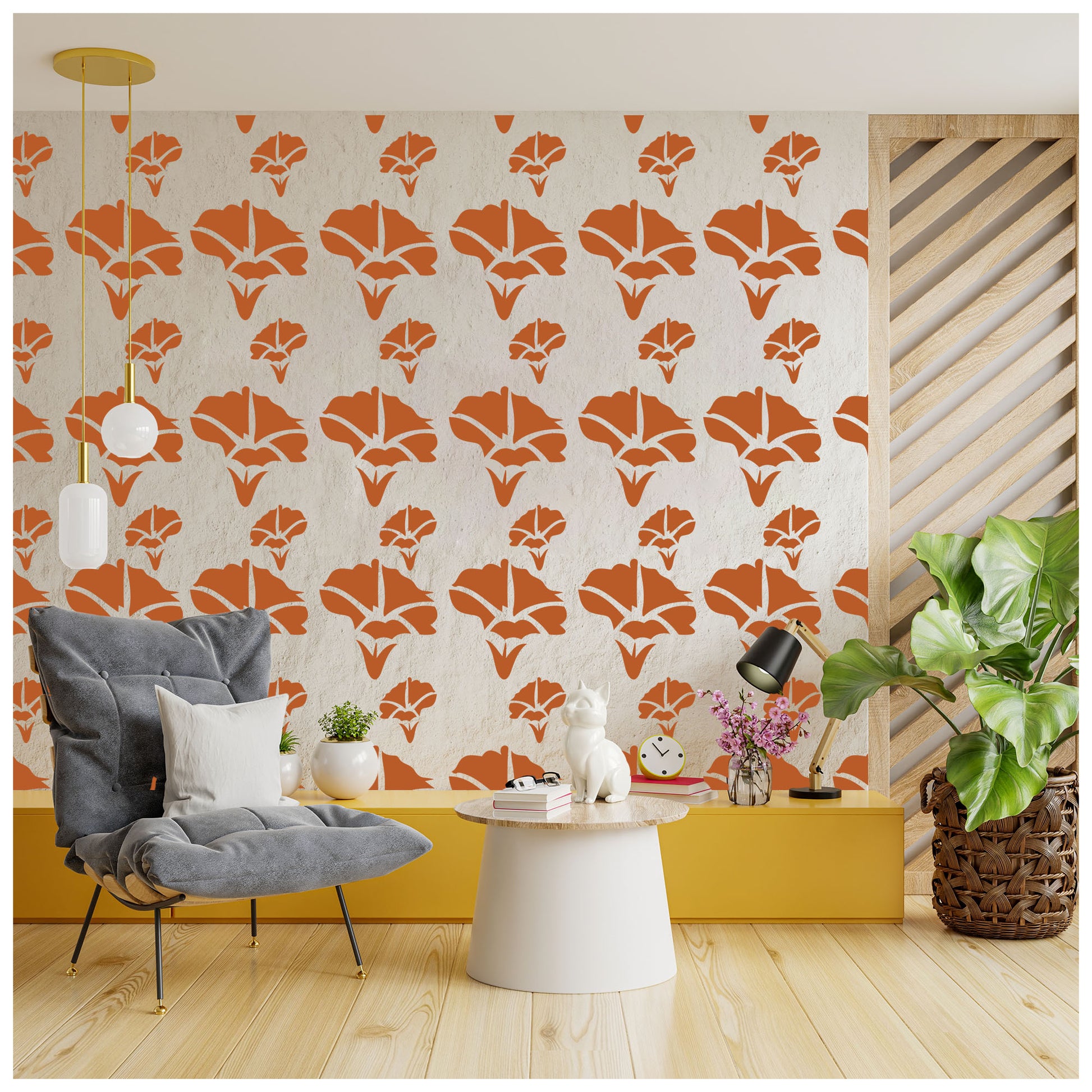 Kayra Decor Latest Large Size Hibiscus Flower with Butterfly Wall Design  Stencils for Wall Painting and Home Wall Decoration Suitable for Room Decor