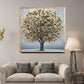 Handmade Embossed Canvas Art Painting With Wooden Frame for Wall Decor,  Golden Husk Tree Art, Size - 81 (H) X 81 (W) Cm