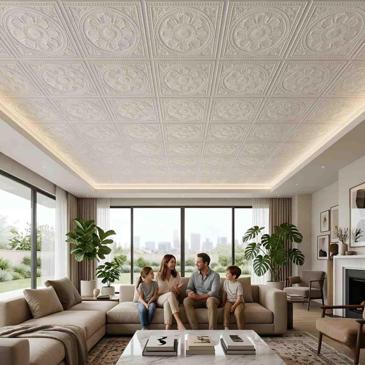 White Regal Ornate Design 3D PVC Ceiling Panel Front View1