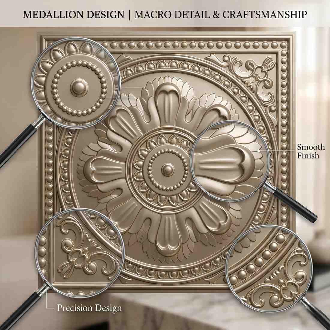 Metallic Coffee Regal Ornate Design 3D PVC Ceiling Panel Front View 2