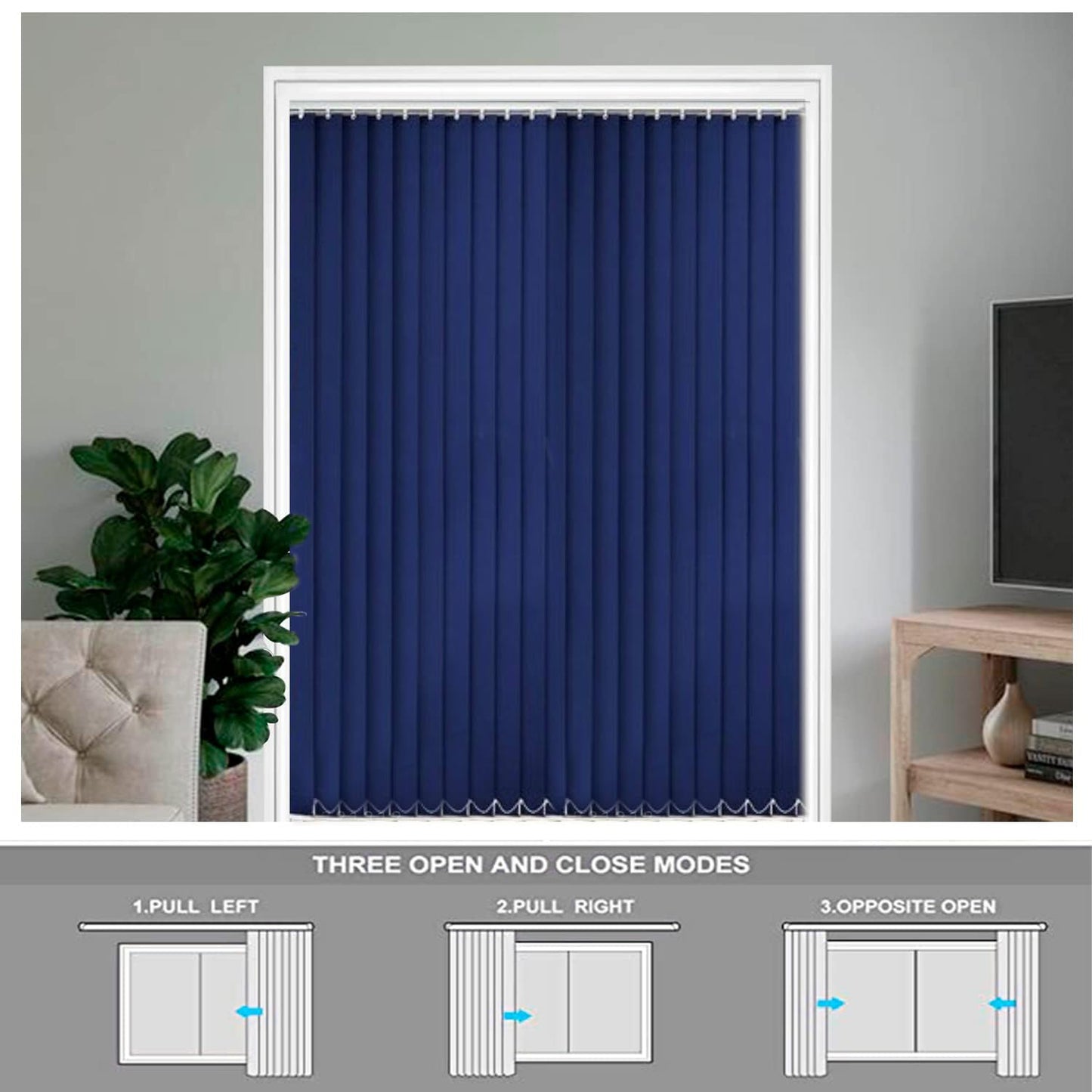 Vertical Blinds for Windows - Bedroom, Kitchen, Sliding Door, and Balcony (Customized Size, Royal Blue)