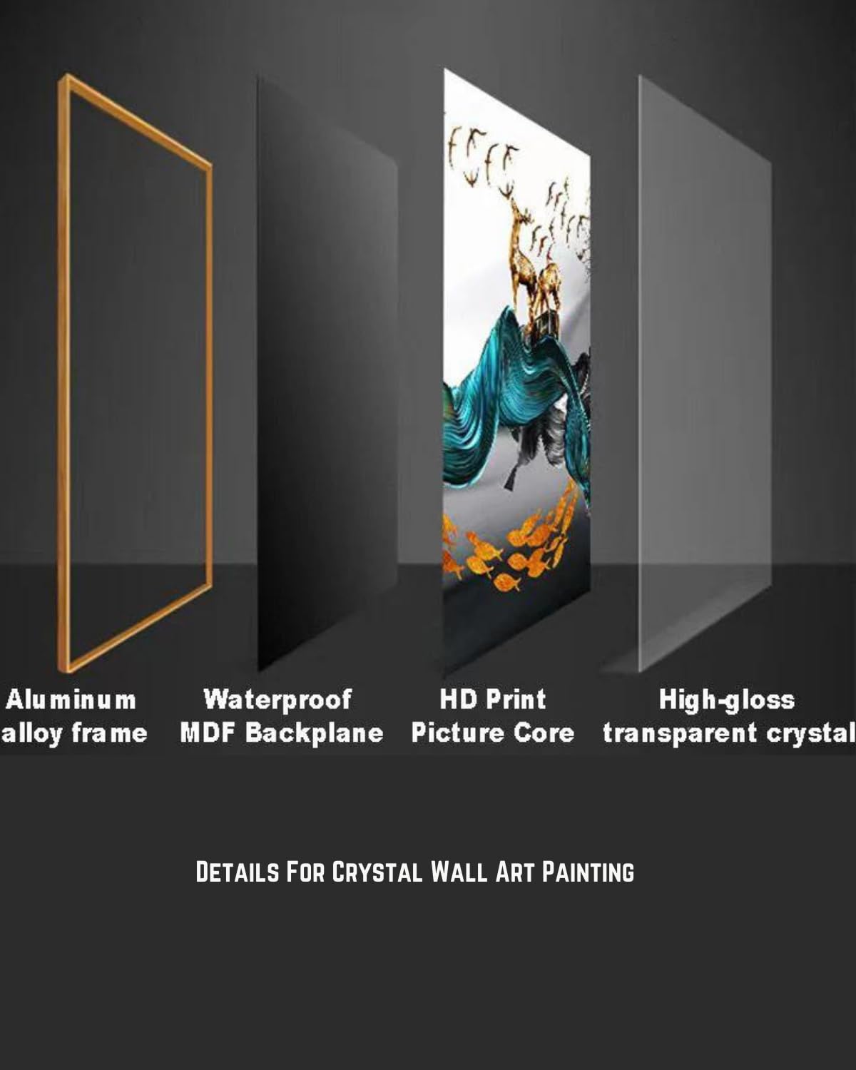 Crystal Painting for Wall Decoration with Golden Frame, Size 40 X 61 Cm-  Crystal White Horse