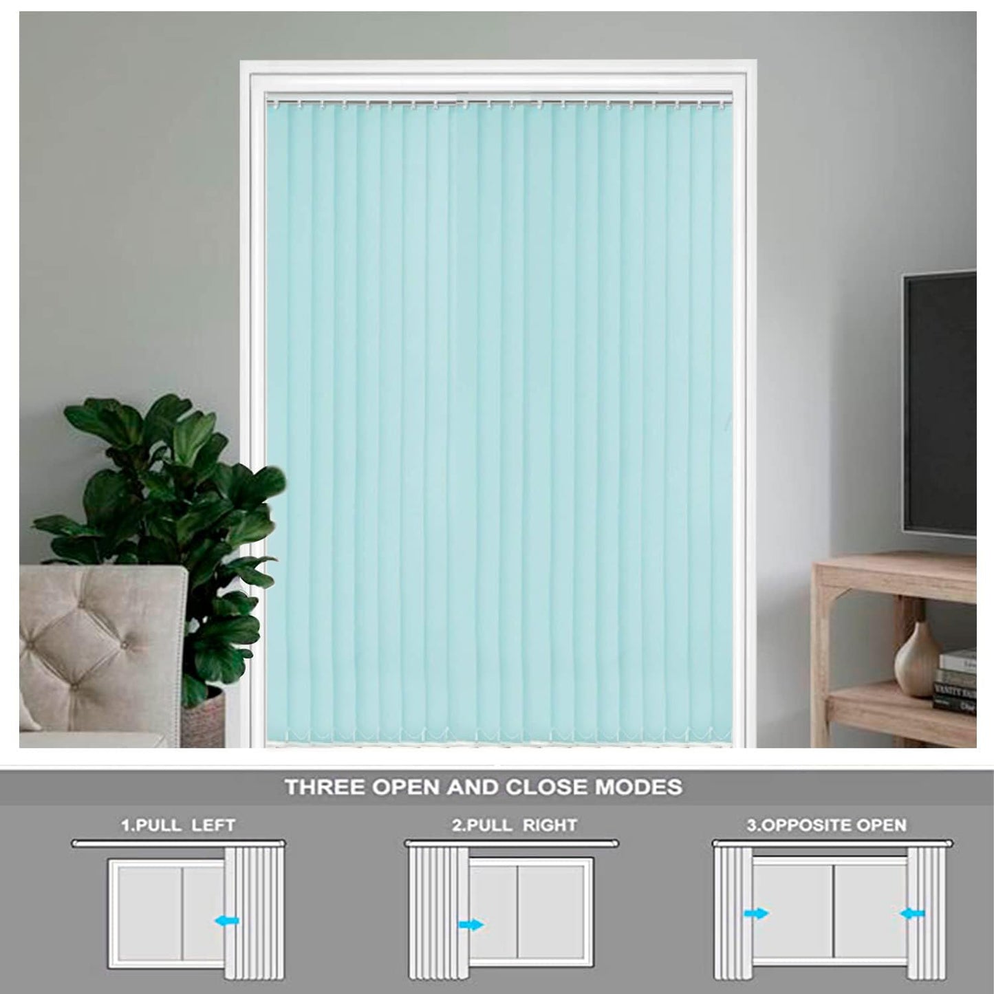 Vertical Blinds for Windows - Bedroom, Kitchen, Sliding Door, and Balcony (Customized Size, Aqua Blue)