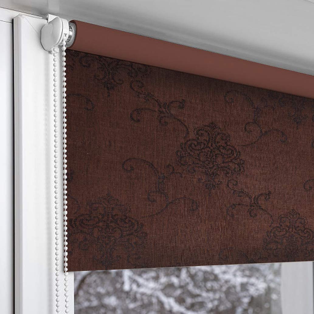 Blackout Fabric Window Roller Linen Design, Brown