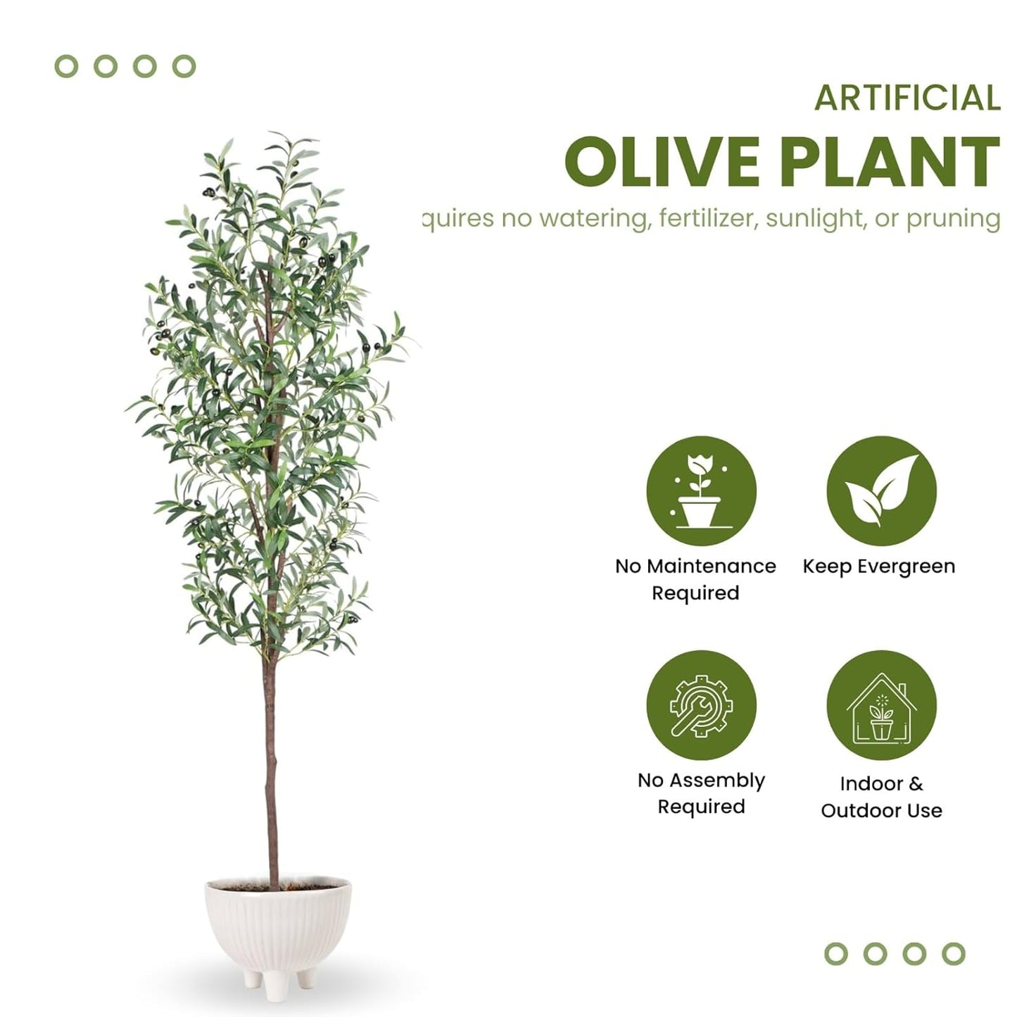 Artificial 6 Feet Olive Tree | Lifelike Faux Olive Plant with Plastic Pot for Home Office