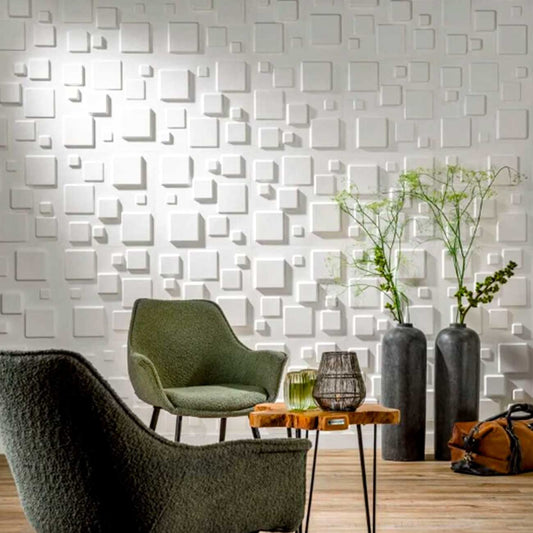 3D PVC Wall Panel, Cubes White(40Pc)