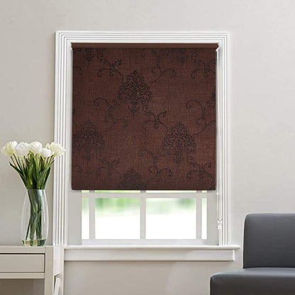 Blackout Linen Roller Blinds for Windows- Room Darkening Blinds for Home Office, Brown