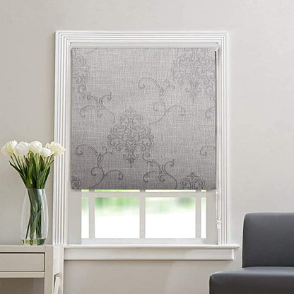 Blackout Circle Roller Blinds for Windows- Room Darkening Blinds for Home Office, Silver Grey