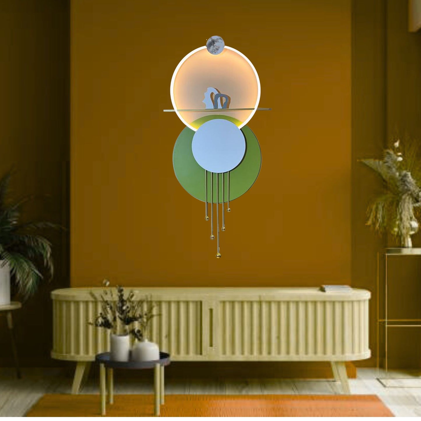 Metal Wall Art Sculpture Wall Hanging LED Light- Green Circle