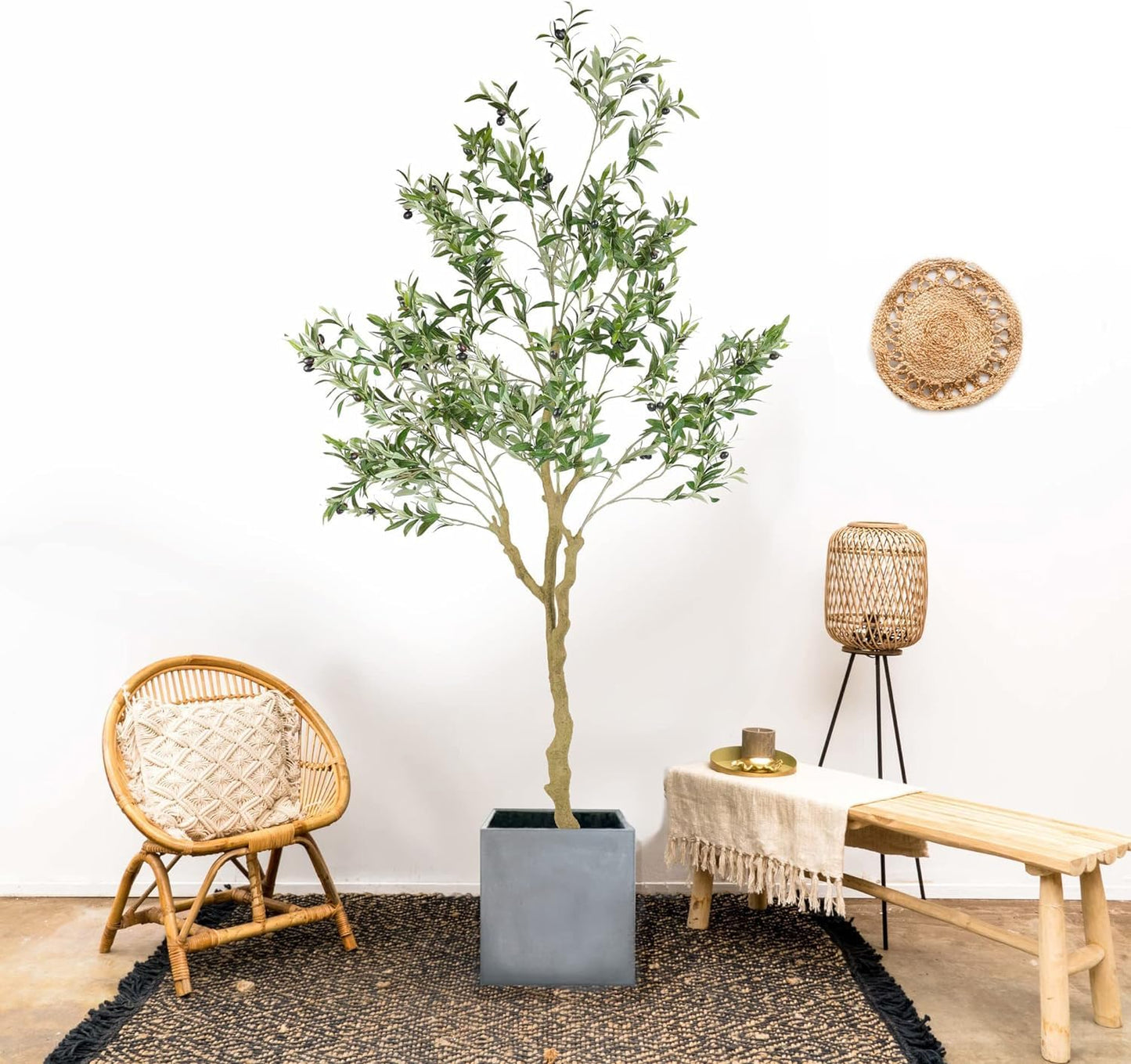 Artificial Olive Tree 7ft Tall Olive Tree in Plastic Pot Faux Olive Plant