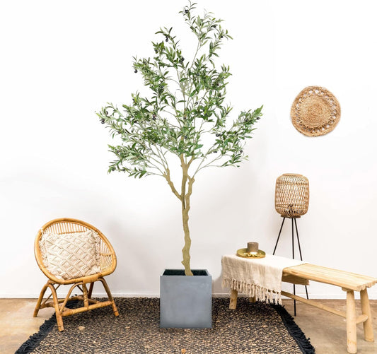 Artificial Olive Tree 7ft Tall Olive Tree in Plastic Pot Faux Olive Plant