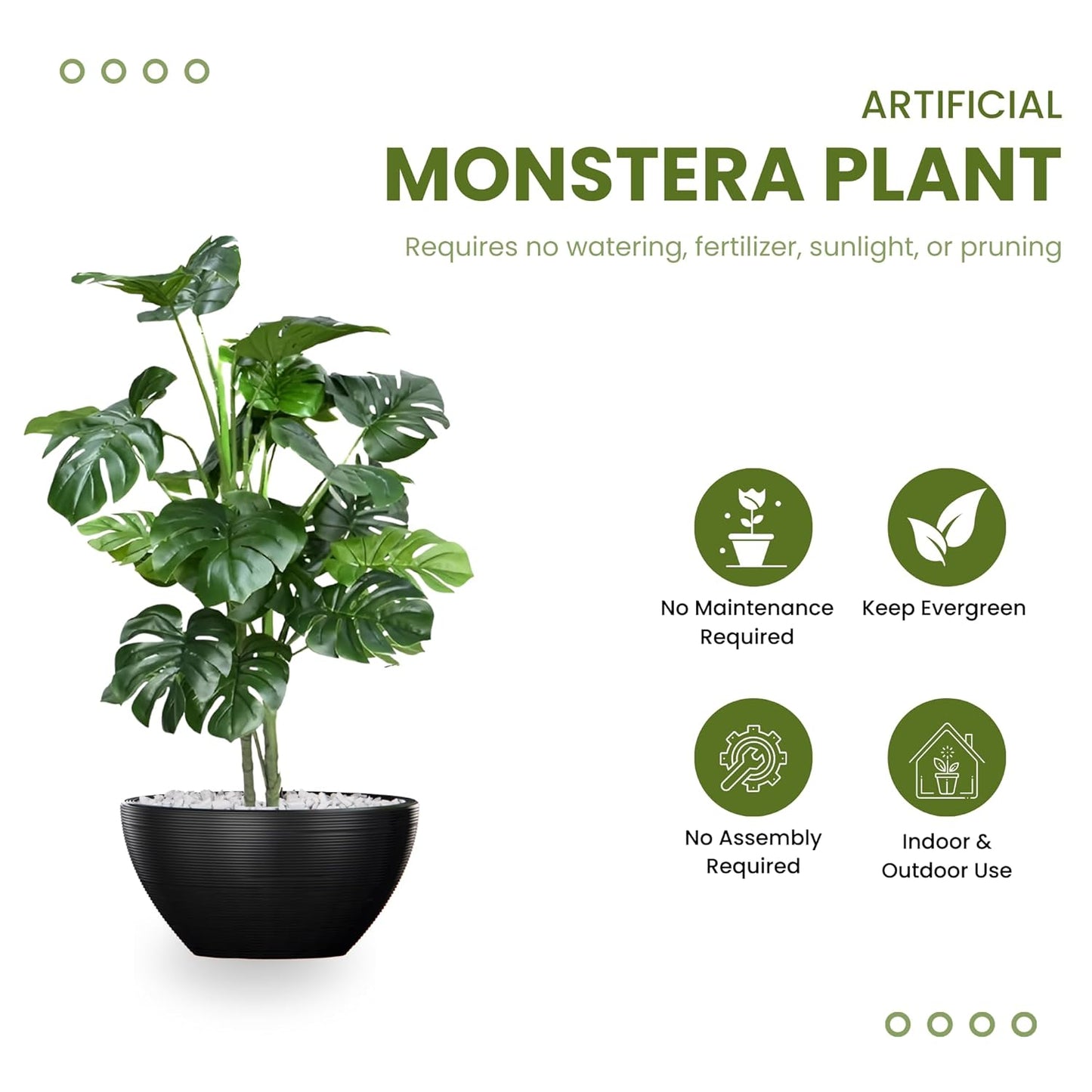 Artificial 3 Feet Monstera Plant with Pot for Home Decor