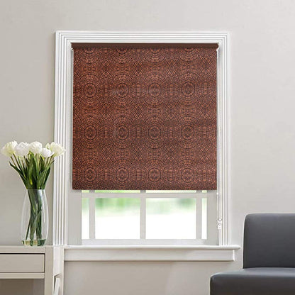 Blackout Fabric Window Roller Blind Big Circle Design, Brown